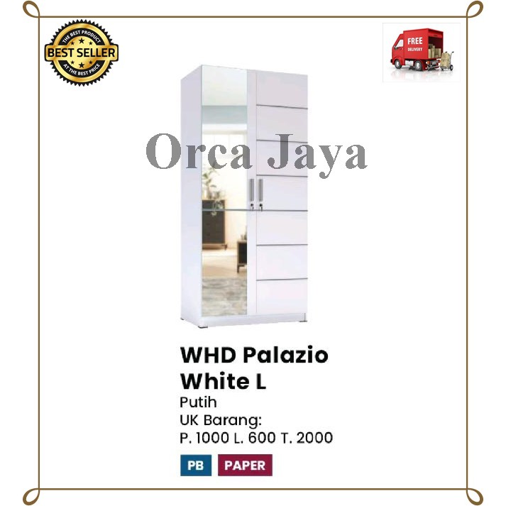 LEMARI PAKAIAN 2PINTU WHD PALAZIO WHITE L OLYMPIC