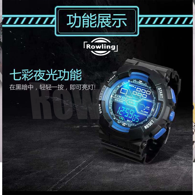 Rowling (Jam-42) Jam Tangan Cowok  Strap Rubber Tali Karet Pria Digital Wanita Dimater Besar unisex  Import