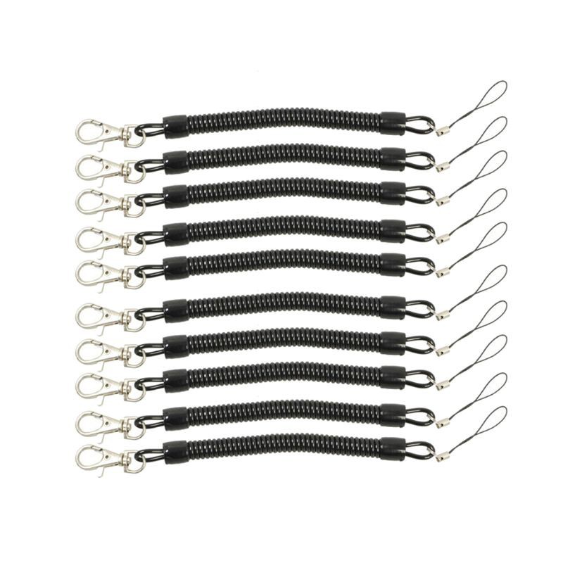 Glitter 10Pcs Black Coil Springs Keychain Cellphone Snap Hook Holder Retractable Coil Cord Key Chain Holder with Lobster Clasp