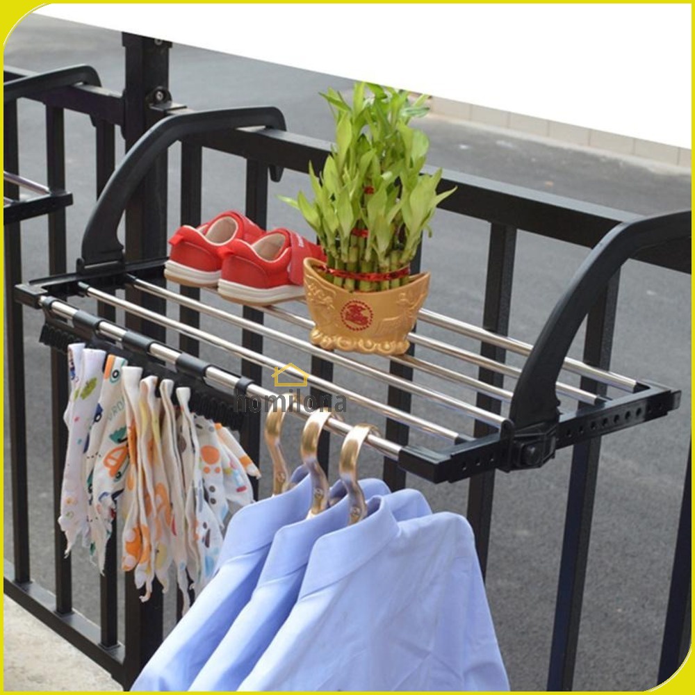 Rak Gantungan Jemuran Handuk Baju Drying Balcony Rack Stainless Steel - OUNONA OU114 - Black