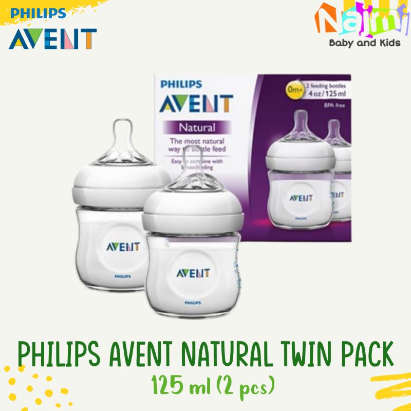 Philips Avent Natural Feeding Bottle 125 ml TWIN PACK / Botol Susu Bayi Wide Neck isi 2