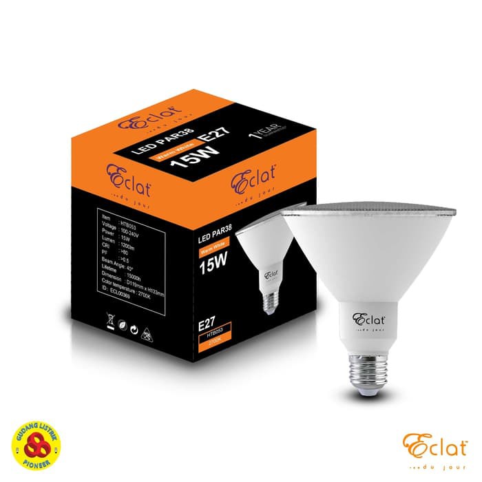 Eclat LED Sorot Par38 15W Kuning Lampu Sorot 15 Watt Warm White IP20