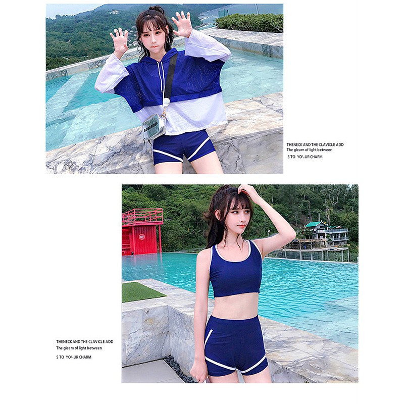 【Wetrose】3Pcs Set Gaya Korea Wanita Bikini Renang Gadis Muda Datar Rok Keren Baju Renang Swimwear