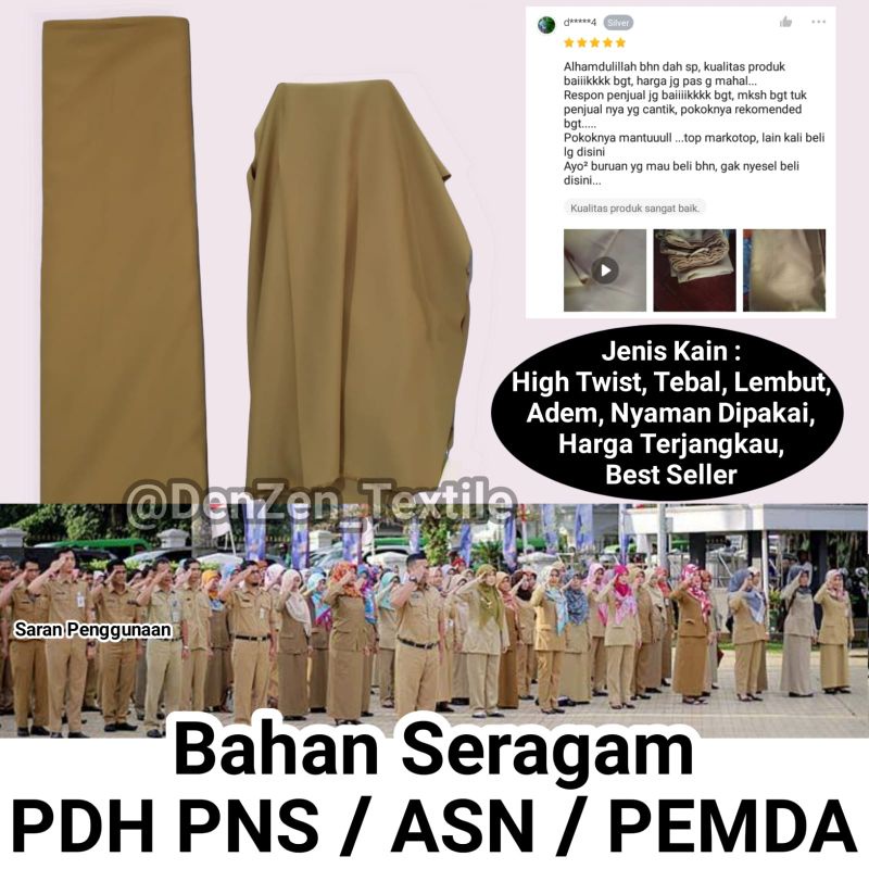 TOKO GROSIR - 0,5 Meter Kain Bahan Seragam PNS /PDH / PEMDA ASN Warna Khaki Kheki Kaki HIGH TWIST