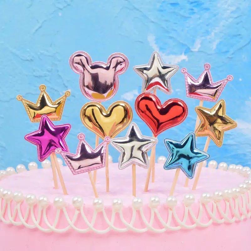 PartyHouse.Medan  (5pcs) Topper Mini Cake Love/Star/Mahkota/Mickey
