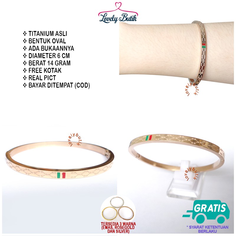 Lovelybutik Gelang Bangle Wanita Titanium Anti Karat Agatha Gelang Wanita BONUS KOTAK PERHIASAN