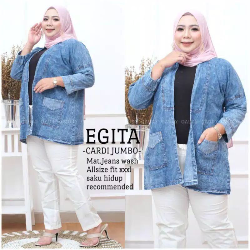 Cardigan Jeans Jumbo Cardi Light Snow Wanita Oversize Blezer Anti Begah Kekinian LD 120