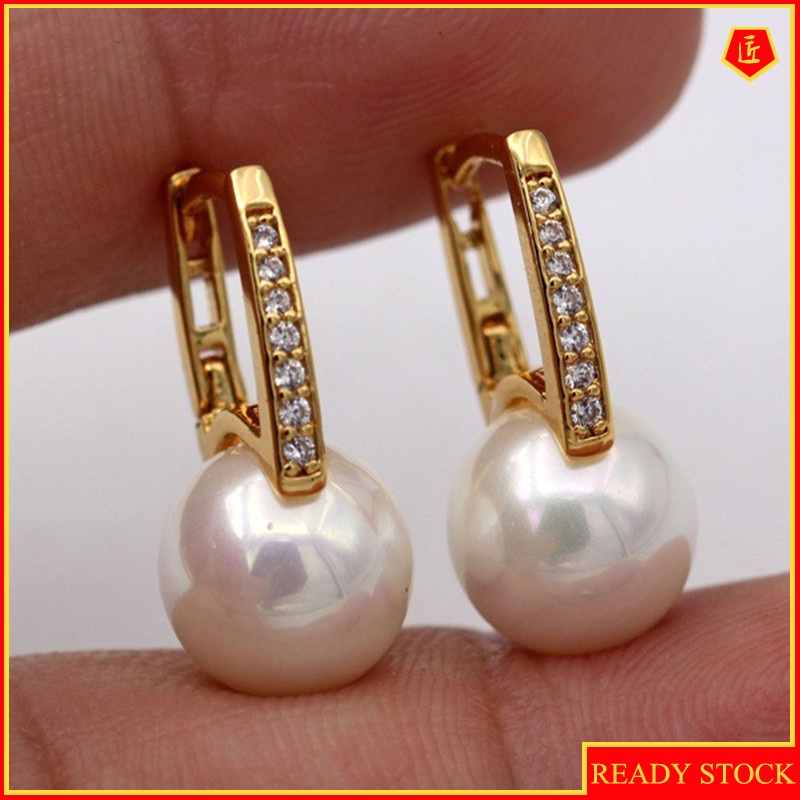 [Ready Stock]Creative Diamond 18K Dold Pearl Ear Clip
