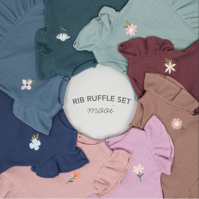 Mooi Setelan Anak Perempuan Rib Ruffle Set 6 bln - 3 Tahun CBKS