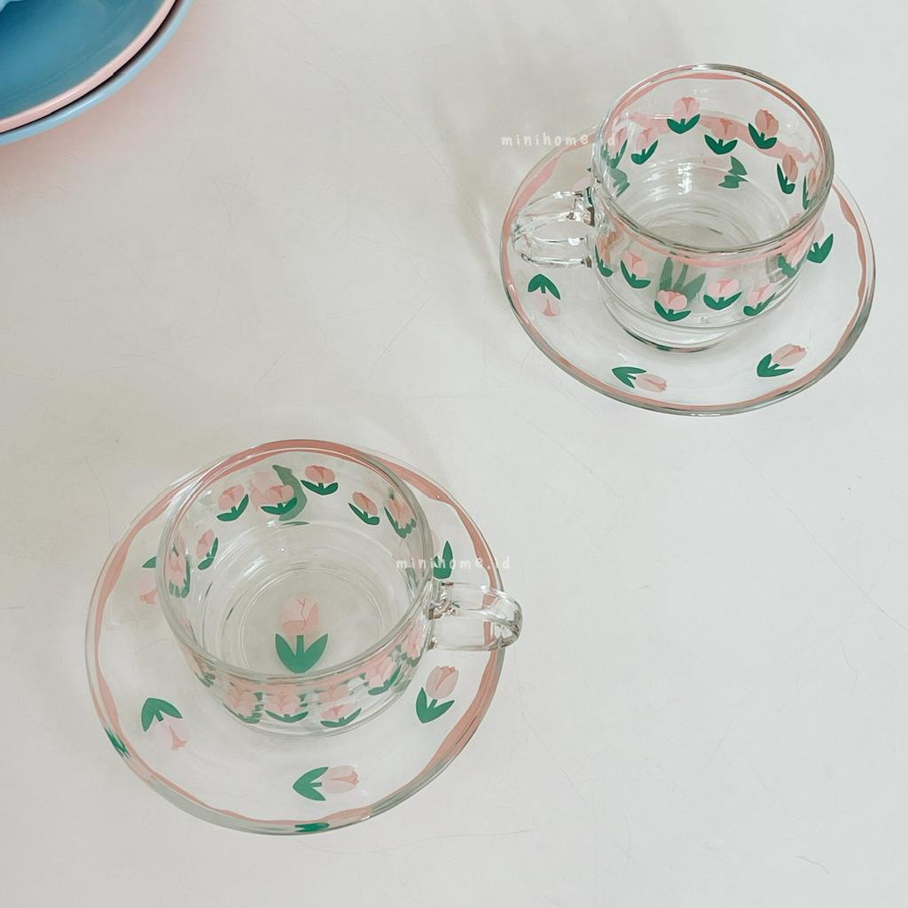 [MINIHOME ]TULLE Teacup Cangkir Teh Set Dengan Piring Tatakan Saucer Dessert Plate Piring Kecil Mug 