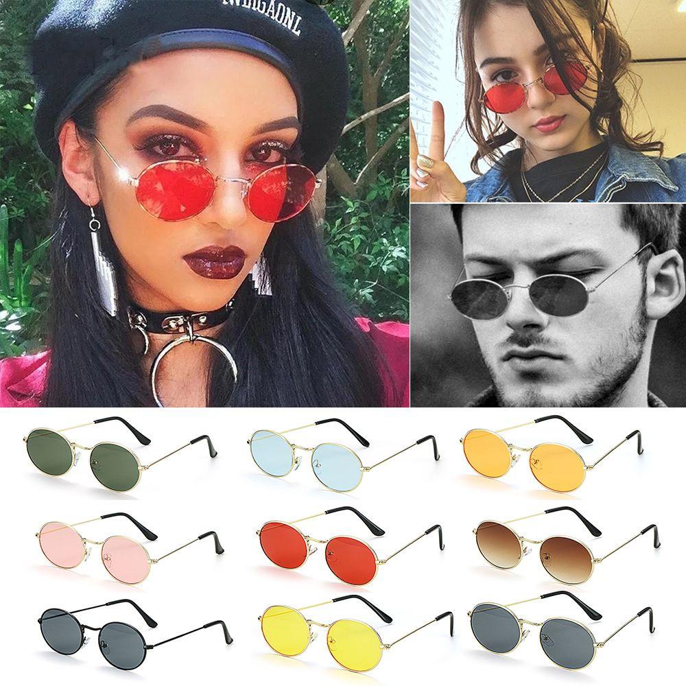 Wonder Oval Sunglasses Festival Vintage UV400 Bingkai Kecil Steampunk Gradient Mirror Glasses