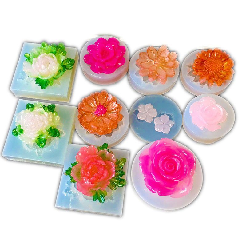 Cetakan Resin Bentuk Bunga Camellia Peony Daisy Lotus Bahan Silikon Untuk Membuat Perhiasan