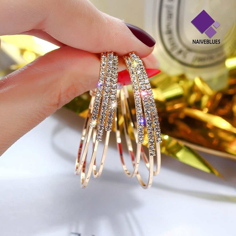 Anting Hoop Berlian Imitasi Bentuk Lingkaran Tiga Untuk Wanita