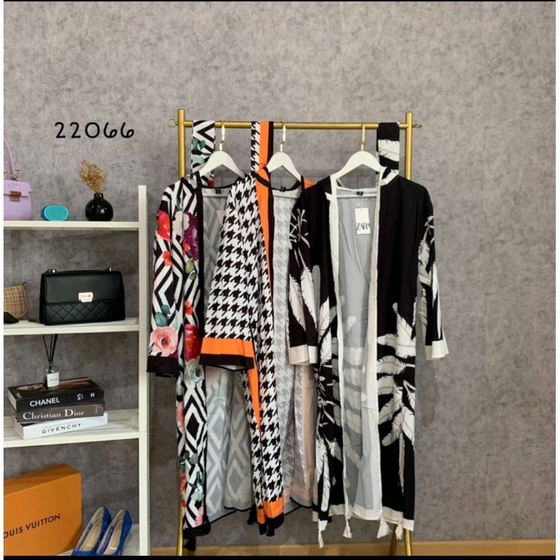 Outer long cardi full motif hoodie +tali ikat pinggang