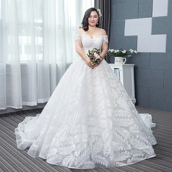 Gaun Pengantin 0450318 Putih Sabrina Ekor Big Size Wedding Gown Wedding Dress