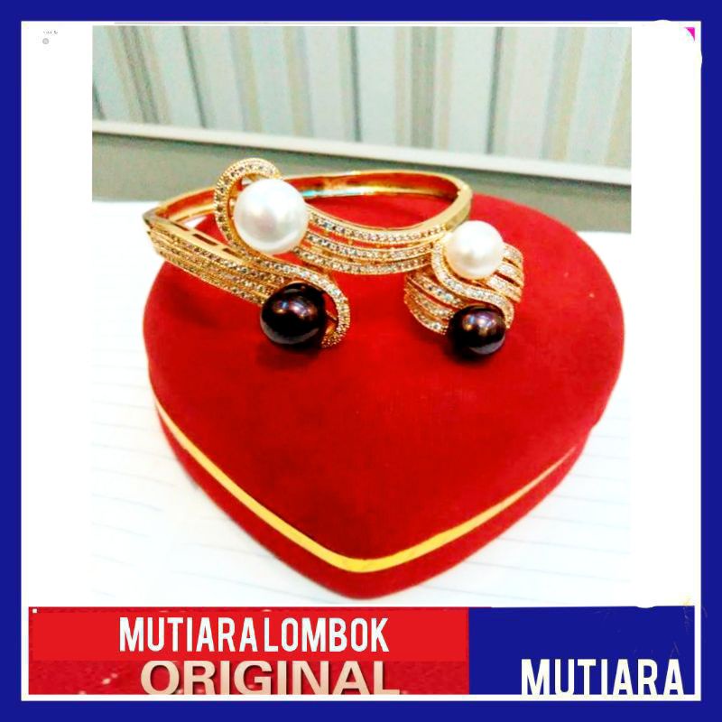 set perhiasan gelang cincin mutiara lombok asli mutiara air tawar mutiara lombok jewellery pearl