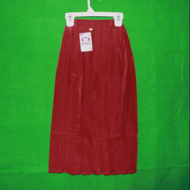 Rok panjang merah SD lipit lipit bahan halus / seragam sekolah