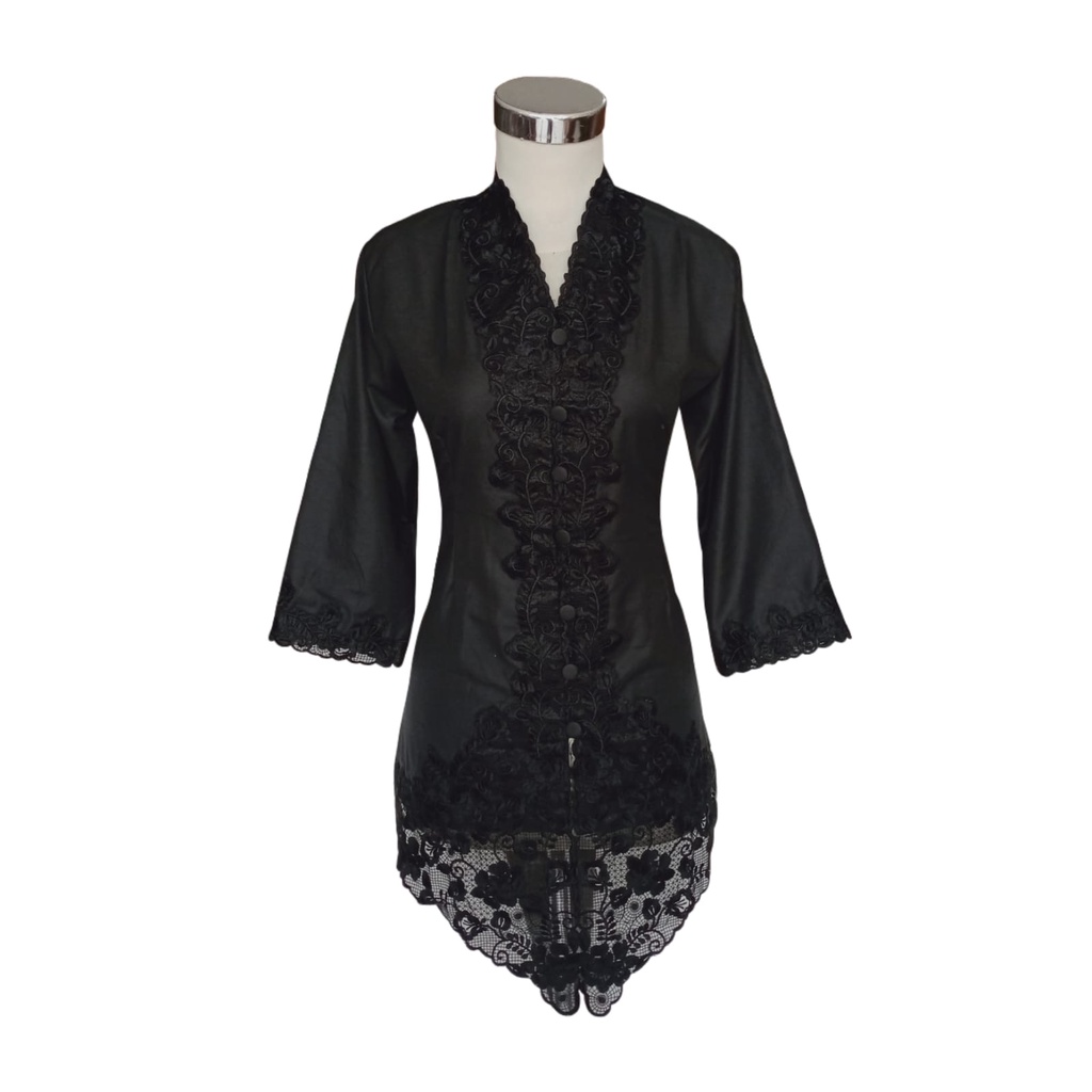Kebaya Hitam Bordir Tangan 3/4 Senada Lily H 684