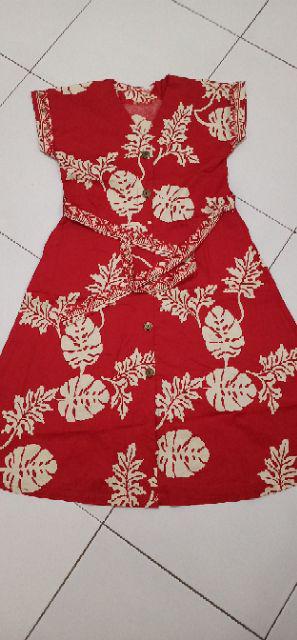 Batik Couple Amanda# Edisi Imlek Warna Merah Motif Daun Bahan Katun Stretch