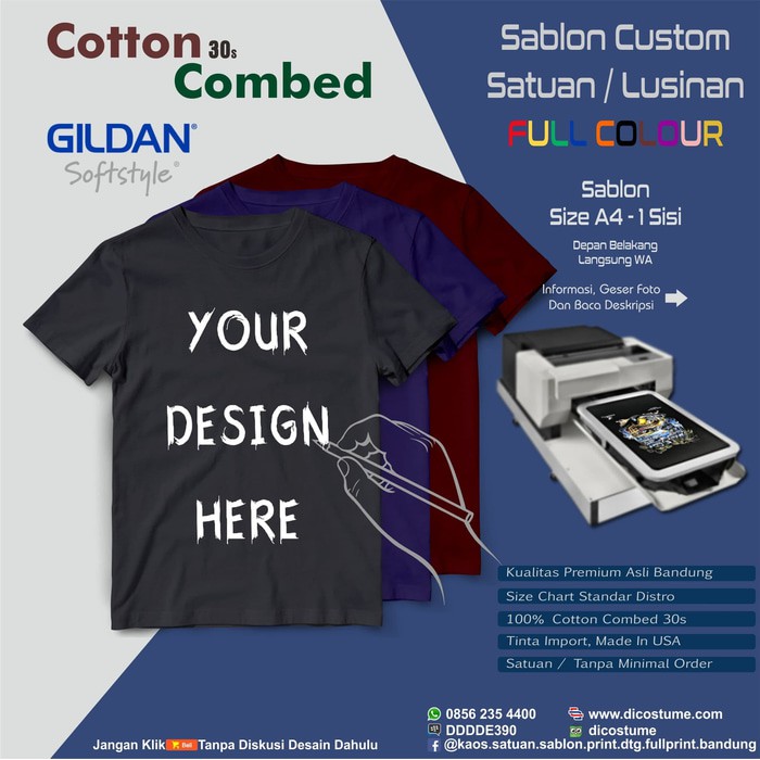 Kaos Satuan Sablon Print DTG Desain Sendiri A3 Kaos Warna