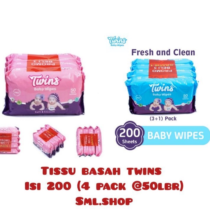TISSUE Basah Twins isi 200 lbr (4 pack@50lbr) / MITTU isi 50lbr