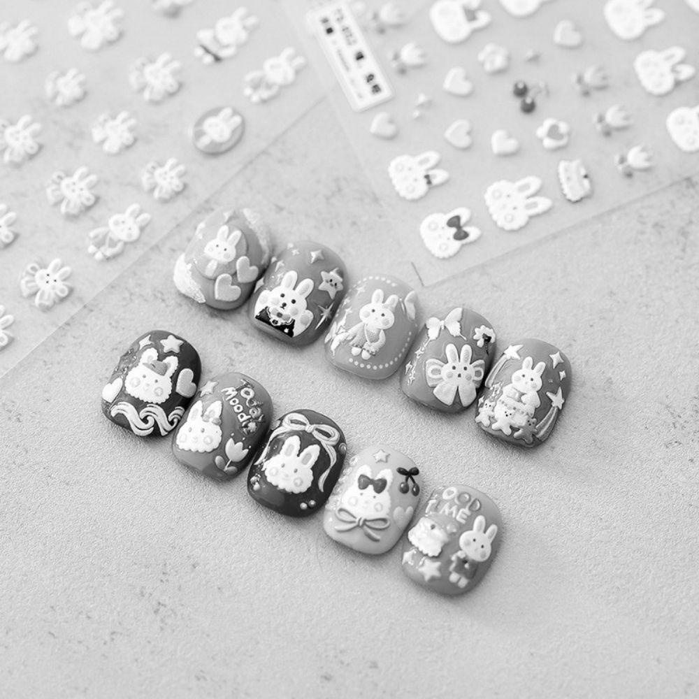 MXBEAUTY Stiker Timbul Kuku Anime Gadis Kuku Kecantikan Dekorasi Kuku Salon Kuku Kelinci 3D Stiker Perekat