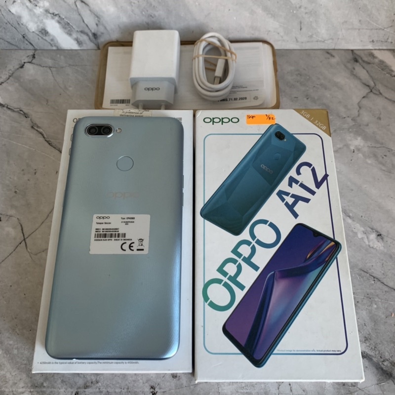 Oppo A12 ram 3GB 32GB Abu - Abu Bekas - Fullset Resmi - second