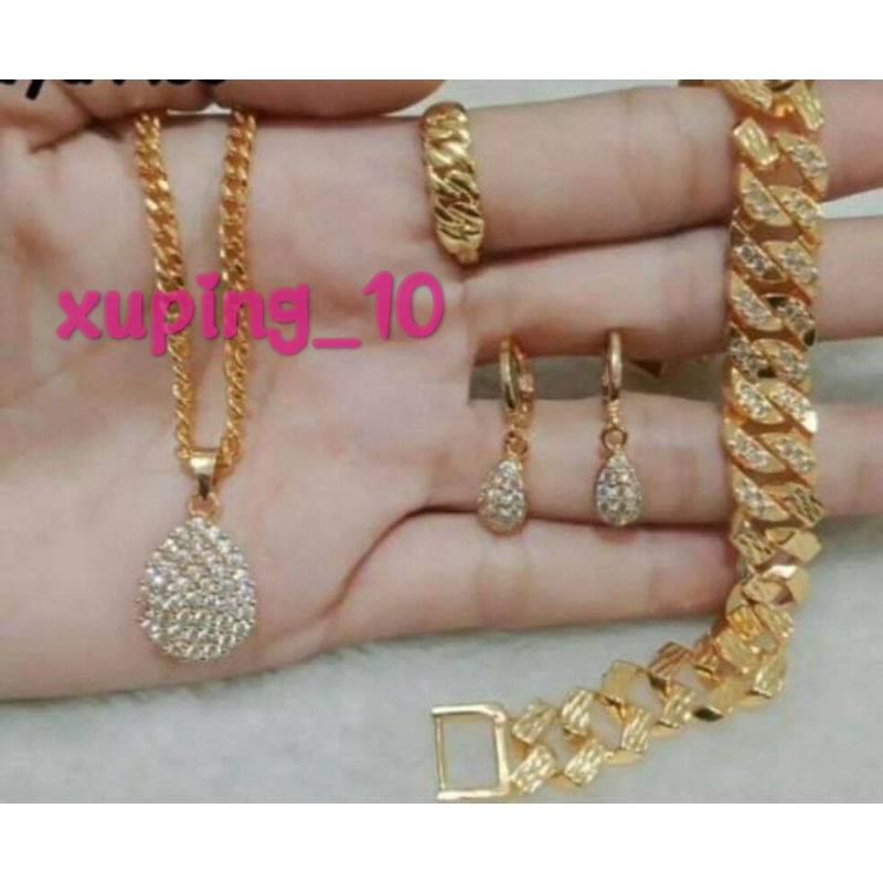 Paket Aksesoris Perhiasan Wanita Model Permata Gold Berlapis Emas Xuping