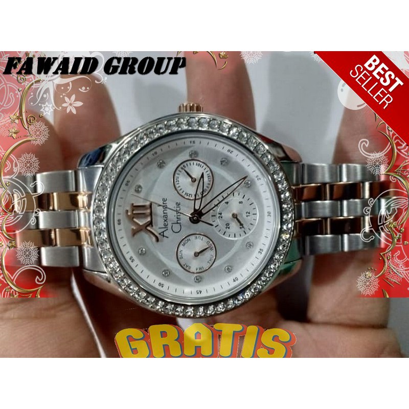 BEST SELLER JAM TANGAN WANITA ALEXANDRE CHRISTIE AC 2496 WANITA SILVER COMBI GOLD ORIGINAL