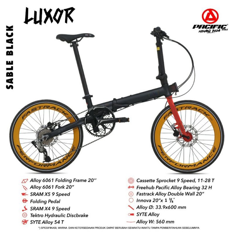 Sepeda Lipat 20 inch Pacific Luxor Frame Alloy 9 Speed Hidrolik Disc Brake