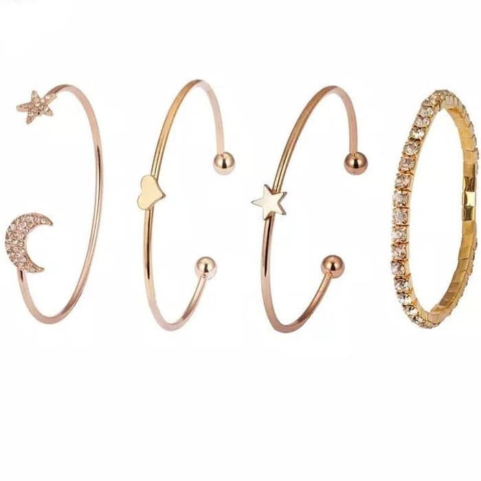 Satu Set Gelang Model Bulan Bintang isi 4 pcs dengan Berlian Imitasi