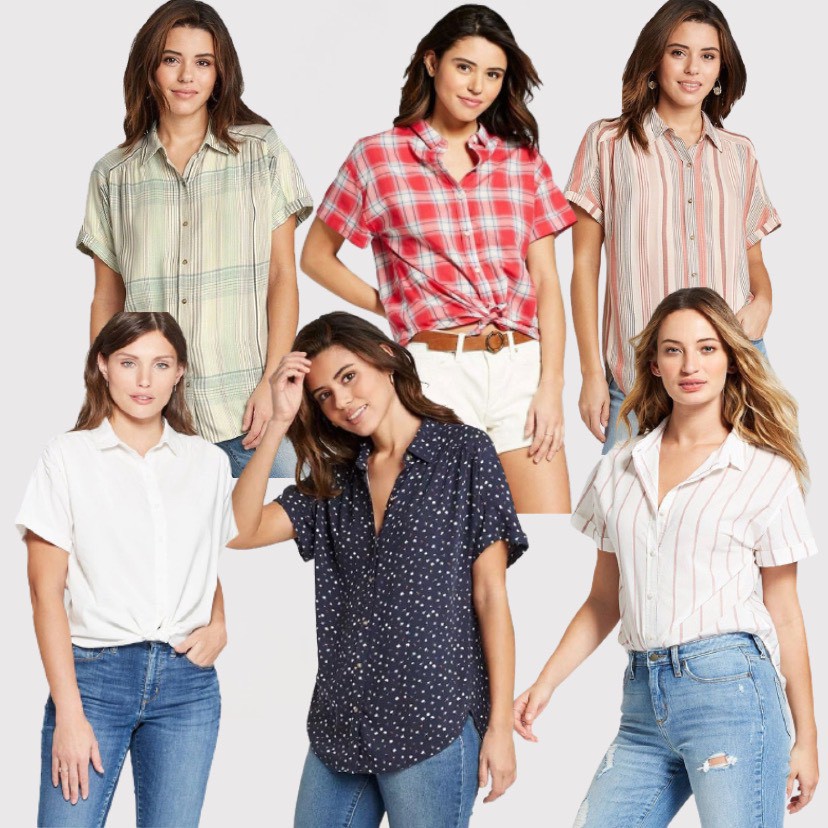 UNIVERSAL THREAD Kemeja Wanita Shortsleeve Plaidcream SS Plaidshirt Red Dolman Button Shirt