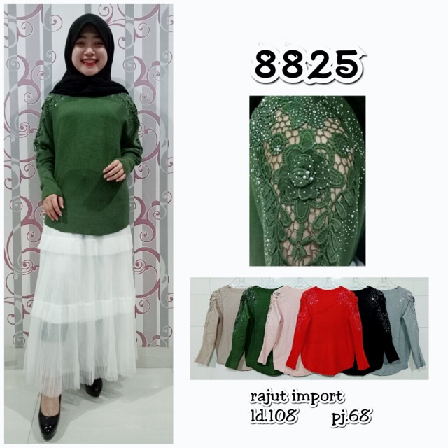 Atasan import rajut renda brukat tangan 8825
