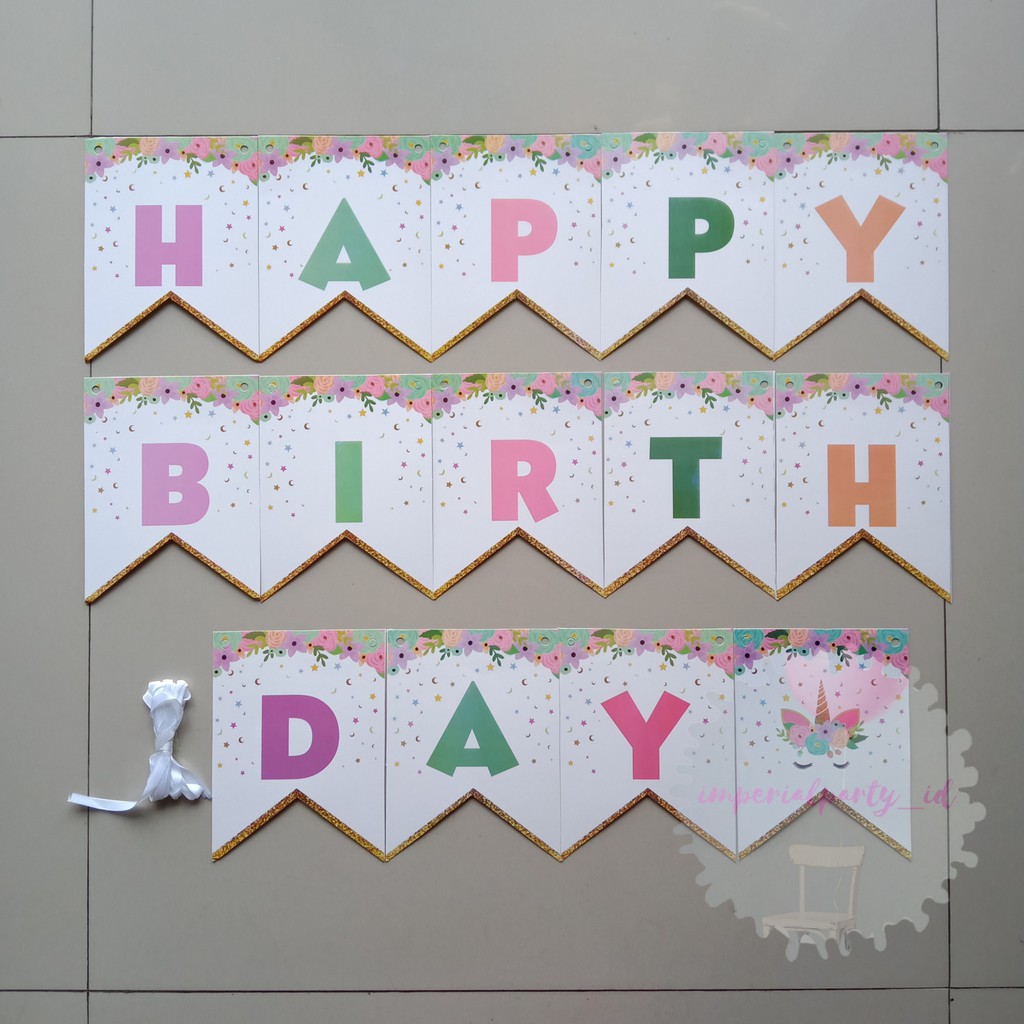 BANNER HAPPY BIRTHDAY UNICORN Tanduk / BANNER FLAG ULTAH UNICORN / BANNER TULISAN HAPPY BIRTHDAY