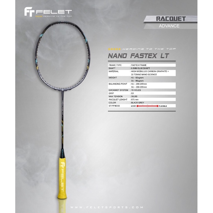 Raket badminton Felet Nano Fastex LT Grey