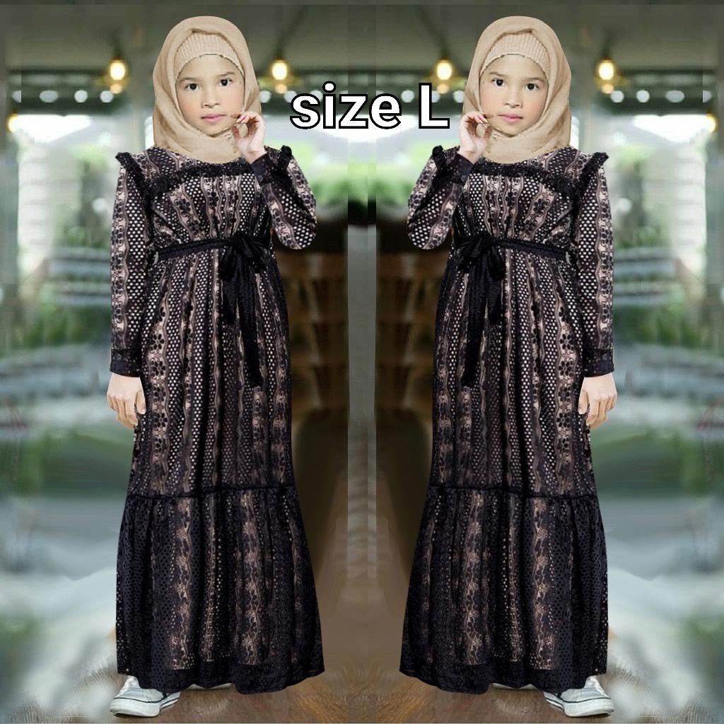 ELDE 12 - maxi madinah M L XL XXL bahan brukat arabian depan blkg motif sesuai foto dress kondangan DRESS SHABBY GAMIS BRUKAT ARABIAN