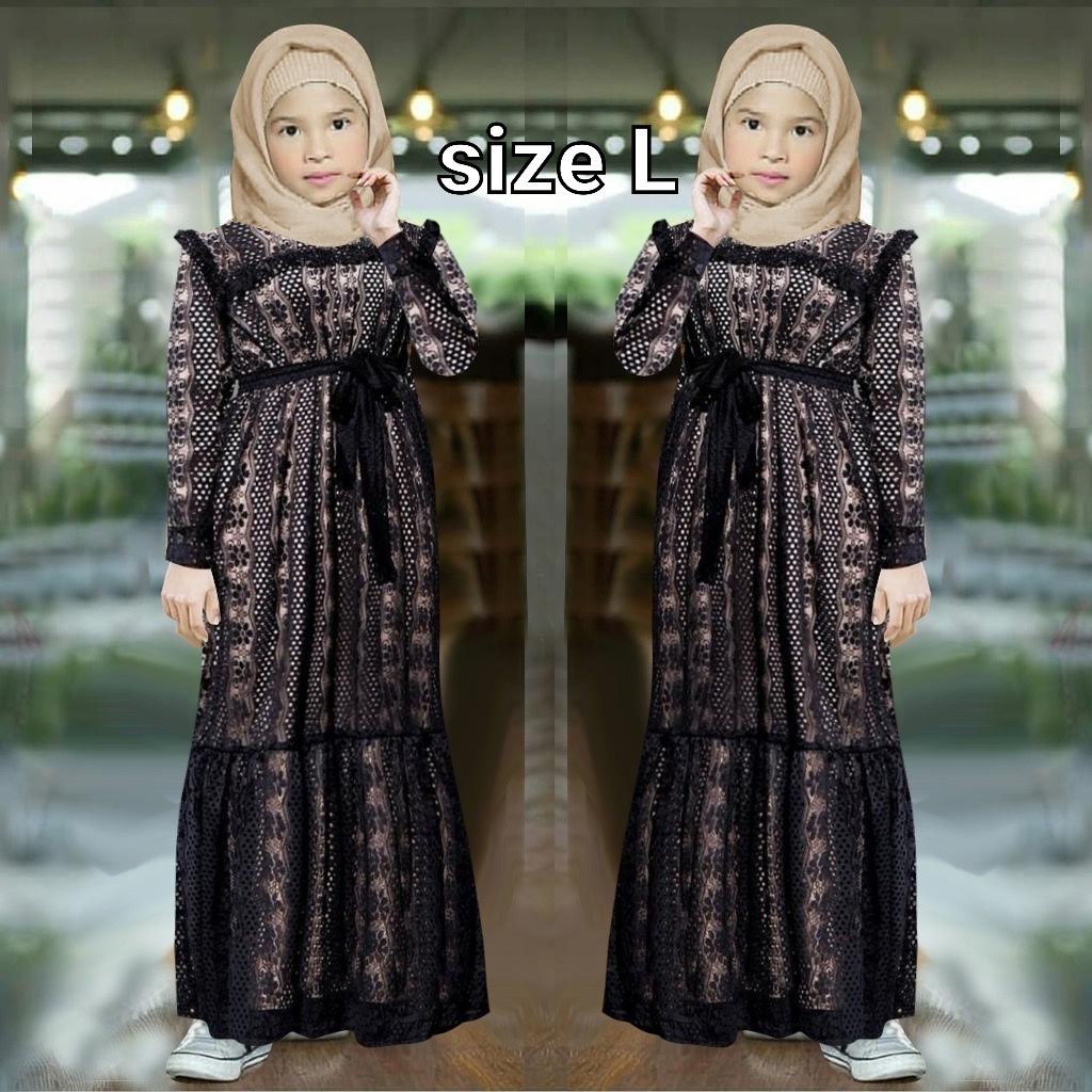 ELDE 12 - maxi madinah M L XL XXL bahan brukat arabian depan blkg motif sesuai foto dress kondangan DRESS SHABBY GAMIS BRUKAT ARABIAN