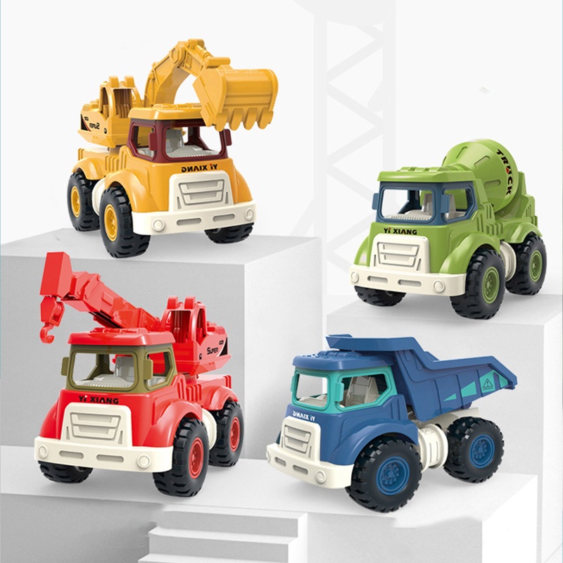Mary Mainan Mobil Bayi Truk Tarik Kembali Mini Dengan Sambungan Fleksibel Excavator Simulasi/Mixer Truck/Crane/Wagon Balita Sandbox