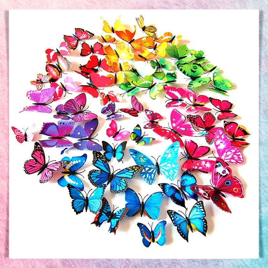 Stiker &amp; Magnet Tempelan Kulkas Dekorasi Dinding Tembok Motif Kupu Kupu 3D Wall Sticker Butterfly