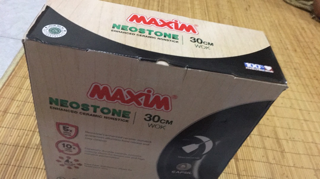 Maxim Neostone Kuali Keramik 30 Cm Wok - Kuali Anti Lengket Marble Ceramic / Panci Keramik + Tutup Kaca