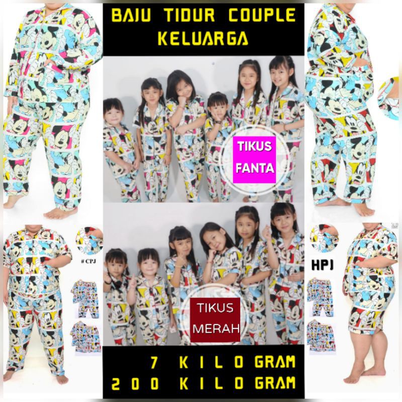 couple baju tidur anak stelan celana pendek lengan panjang katun jepang motif karakter