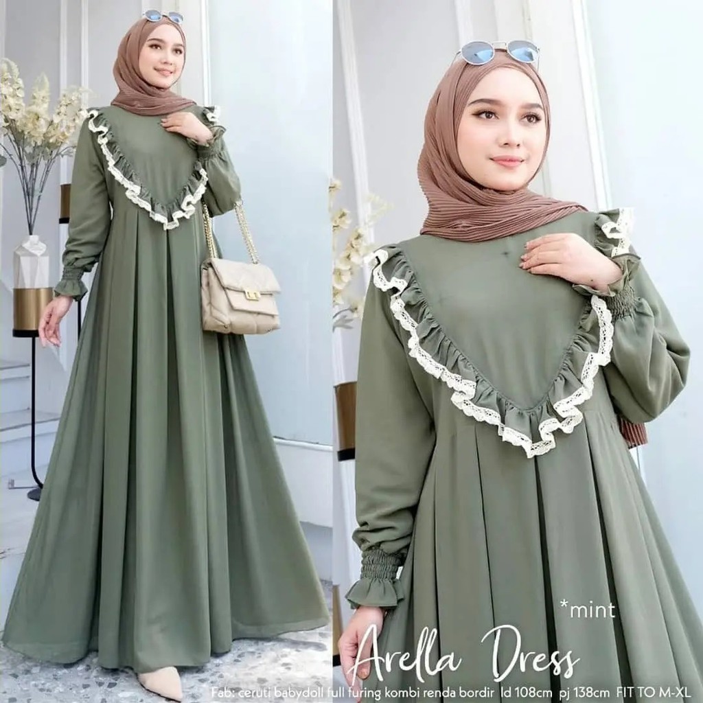 ARELLA DRESS BO BL Bahan CERUTY BABYDOLL FULL PURING APLIKASI RENDA Gamis Wanita Terbaru 2021 Kekinian Viral Gamis Murah Terbaru Gamis Terbaru 2021 Modern Import