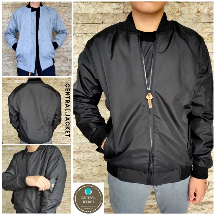 Jaket Bomber Pria Bolak Balik - Jaket Bomber Parasut Taslan Waterproof - Hitam, L