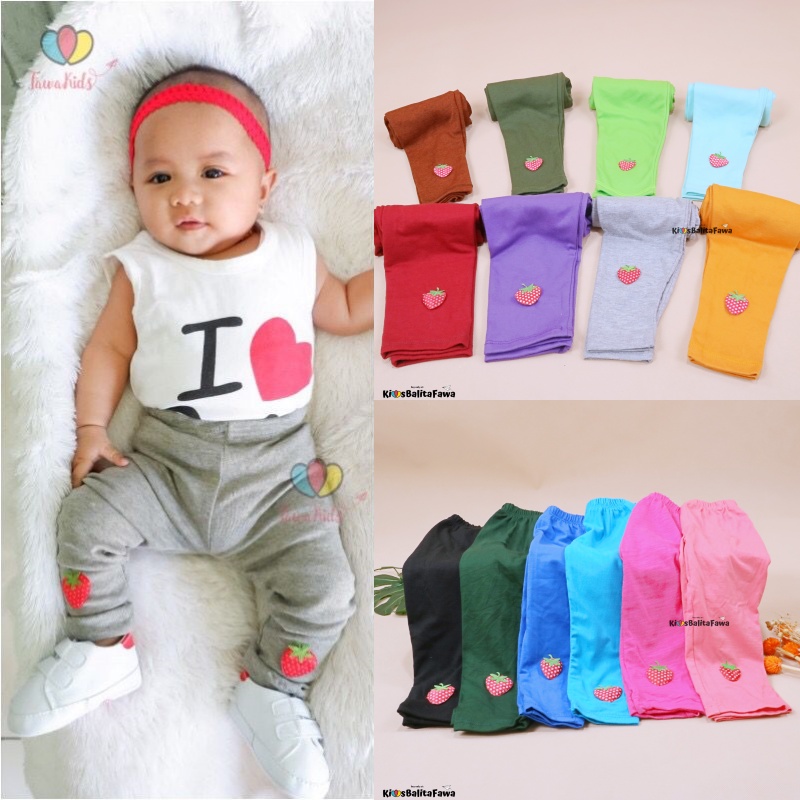 (ISI 3 PCS) Legging Strawberry Polos Size Bayi - 7 Tahun / Celana Panjang Bayi Anak Perempuan Bawahan Cewek