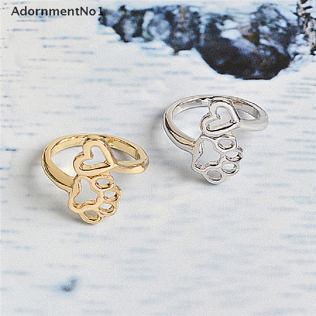 (AdornmentNo1) Cincin Terbuka Adjustable Motif Hati + Tapak Kaki Anjing Owners