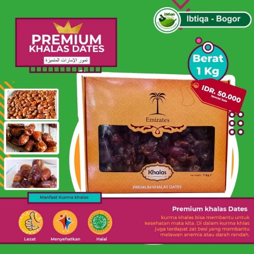 

Terenak!! Kurma Khalas Emirates Premium Dates 1 Kg Dijamin 100% Original