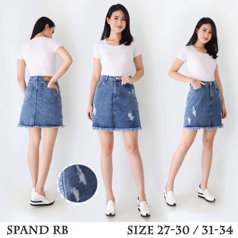 Rok Mini Jeans Pendek Sobek Lapis Furing Rawis 28-34