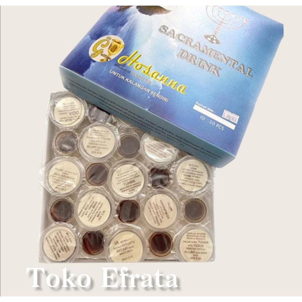 

Hosti Ayat BESAR & Anggur Perjamuan Dalam Satu Kemasan 1 dus isi 50pcs (NON ALKOHOL)