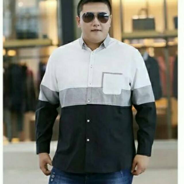 Pakaian Wanita yc VIXTON JUMBO XXL Kemeja Pria Lengan Panjang putih katun Solid Ld120 Pb 75