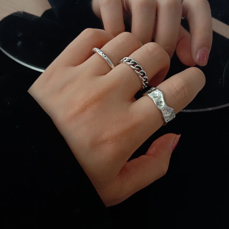 Korea ins gaya dingin set sederhana retro elegan cincin rantai kepribadian sederhana gelang cincin w